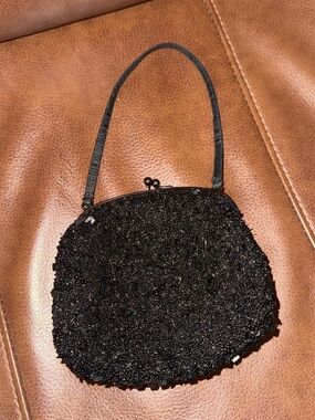 Santi black beaded evening bag sequin formal purse